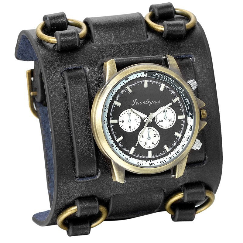 Wide Strap Leather Tachymetre Quartz Watch