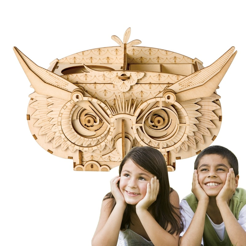 3D Wooden Owl Puzzle Penholder & Storage Box - Go Steampunk