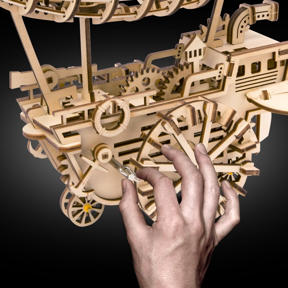 Wooden Clockwork Driven Moving Steampunk Airship Model Kit - Go Steampunk