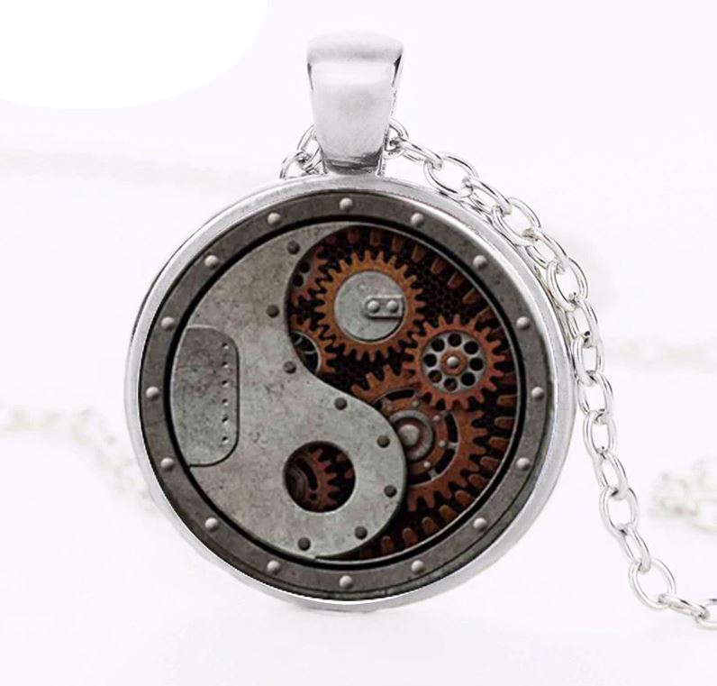 Round Steampunk Wheel Gear Pendant Necklace