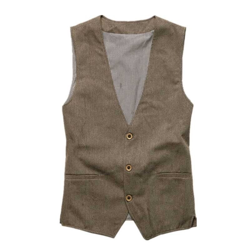 Single breasted cotton linen casual vest - Go Steampunk
