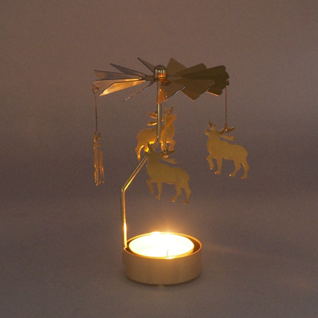Christmas Deer and More Rotating Carrousel Tea Light Candle Holder - Go Steampunk