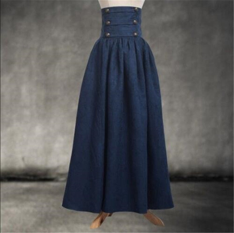 Vintage Steampunk Victorian High Waist Long Walking Skirt