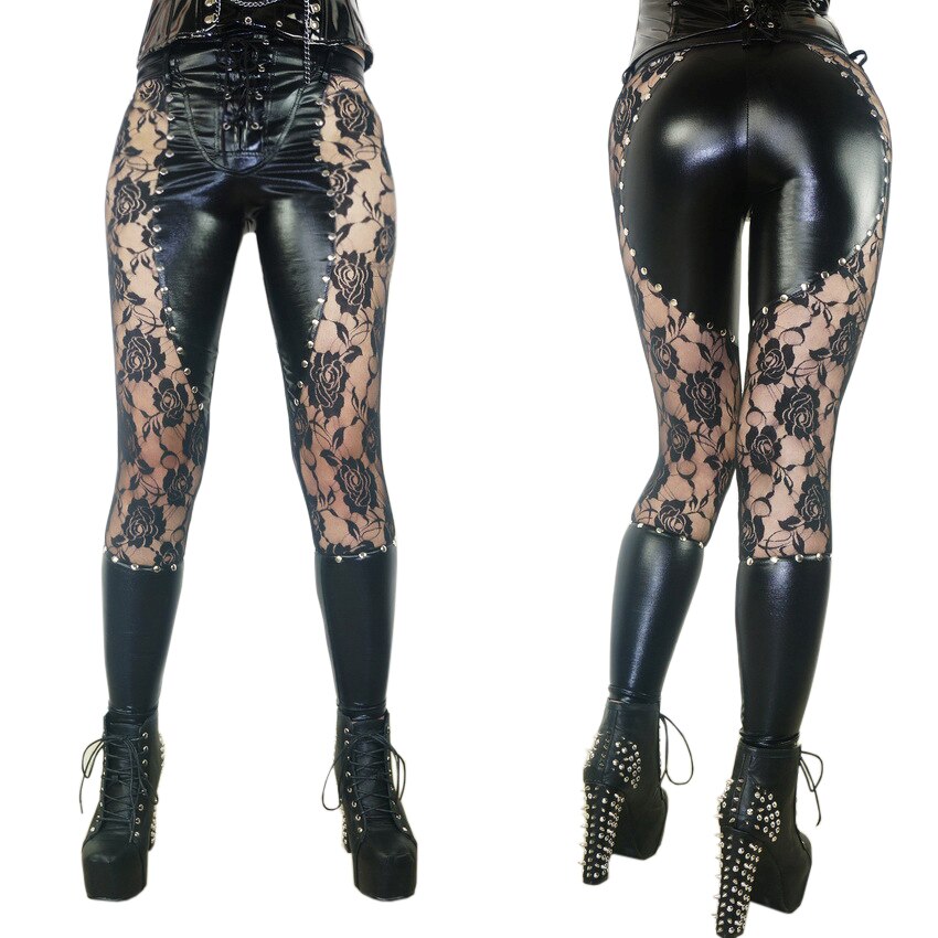Leather And Lace Studded Leggings - Go Steampunk