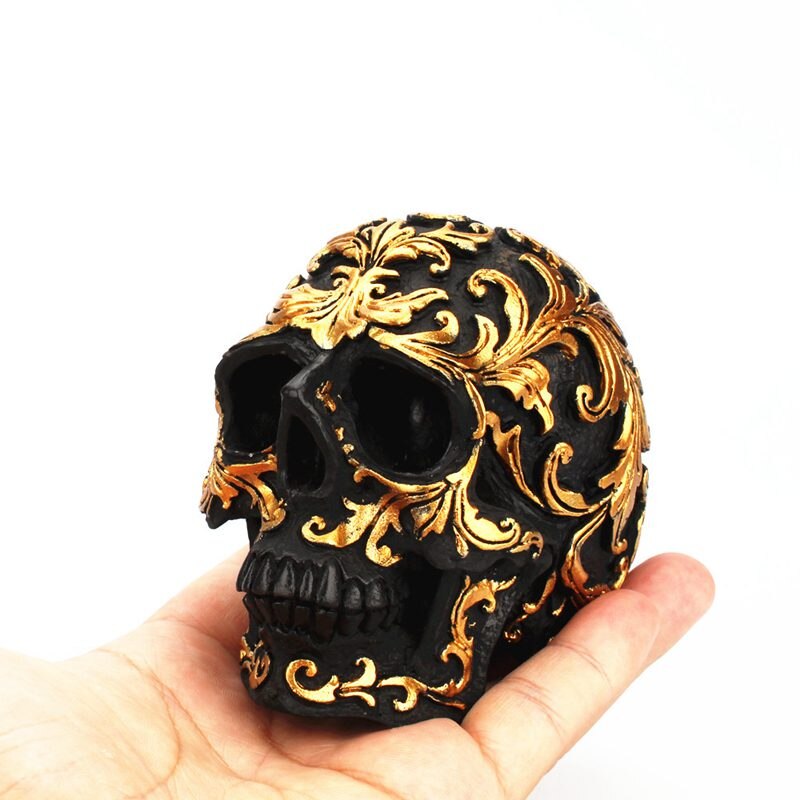 Black And Golden Resin Skull - Go Steampunk