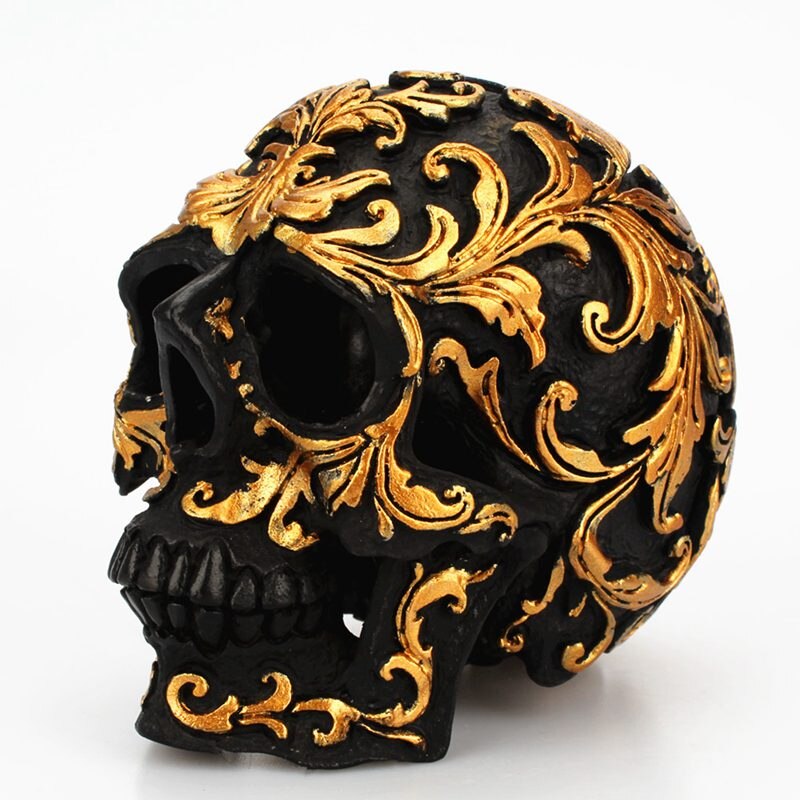 Black And Golden Resin Skull - Go Steampunk