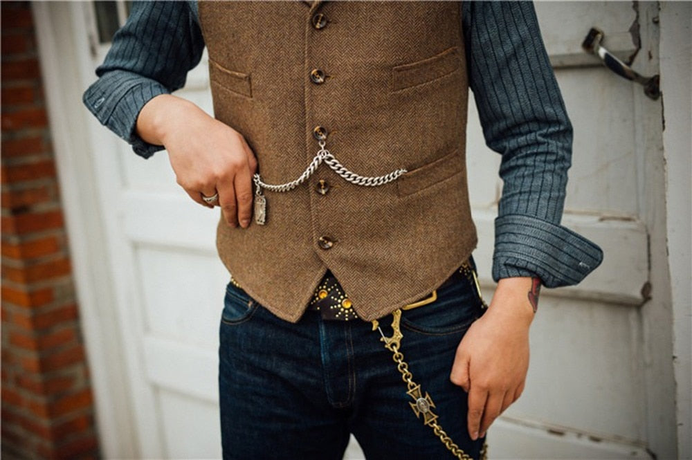 Tweed Slim Fit Gentleman's Waistcoat - Go Steampunk