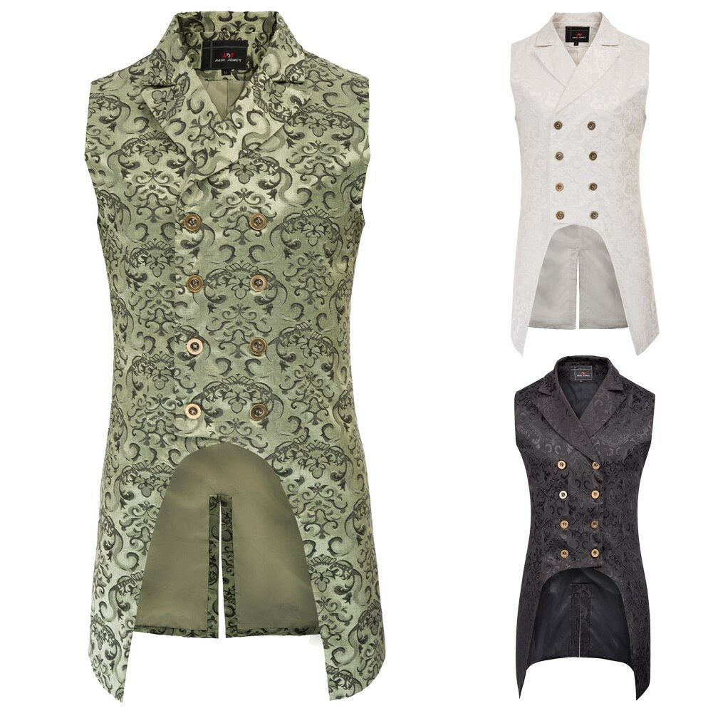 Steampunk Vogue Double-Breasted Jacquard Tail Vest - Go Steampunk