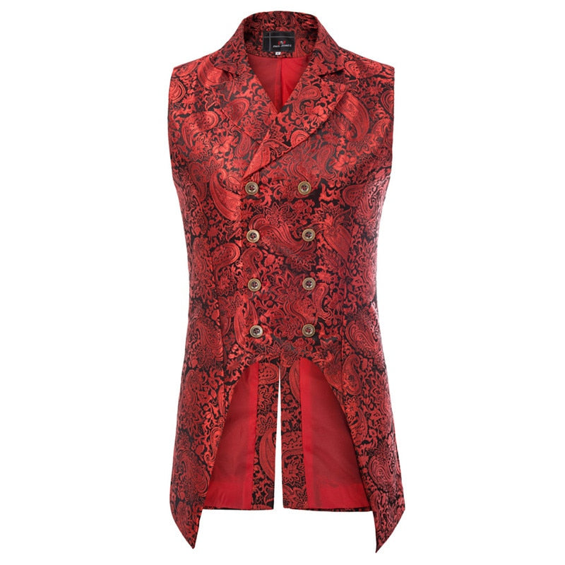 Steampunk Vogue Double-Breasted Jacquard Tail Vest