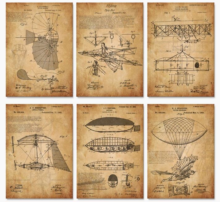 Vintage Flying Machine 1900's Patent Drawing Art Prints