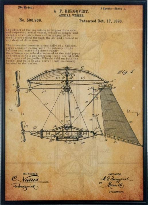 Vintage Flying Machine 1900's Patent Drawing Art Prints - Go Steampunk