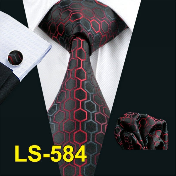 100% Silk Classic Tie, Hanky, and Cufflinks Set