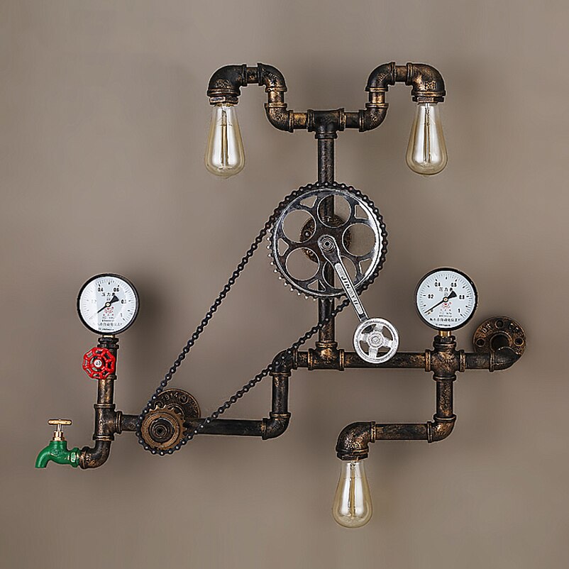 Industrial Gears and Meters Pipe Wall Sconce - Go Steampunk