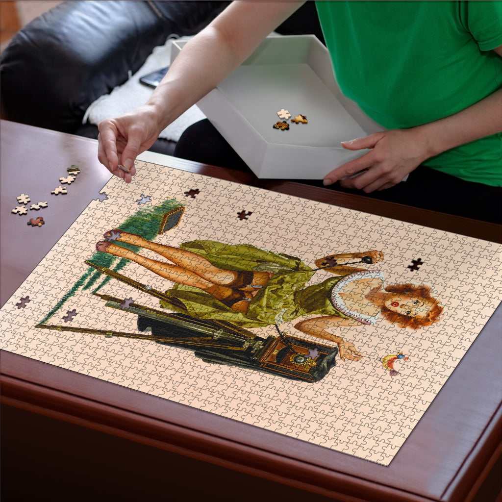 Green Dress Pin Up Jigsaw Puzzle - Go Steampunk