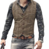 Mens Suit Vests, Waistcoat Vest, Plaid Steampunk Jacket Striped Tweed V Neck Slim Fit – Brown 8