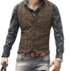 Mens Suit Vests, Waistcoat Vest, Plaid Steampunk Jacket Striped Tweed V Neck Slim Fit – Coffe 10
