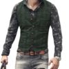 Mens Suit Vests, Waistcoat Vest, Plaid Steampunk Jacket Striped Tweed V Neck Slim Fit – dark Green 11