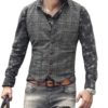 Mens Suit Vests, Waistcoat Vest, Plaid Steampunk Jacket Striped Tweed V Neck Slim Fit – GREY 12