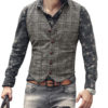 Mens Suit Vests, Waistcoat Vest, Plaid Steampunk Jacket Striped Tweed V Neck Slim Fit – Silver 14