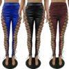 PU Leather Lace Up Hollow Out Pants 6