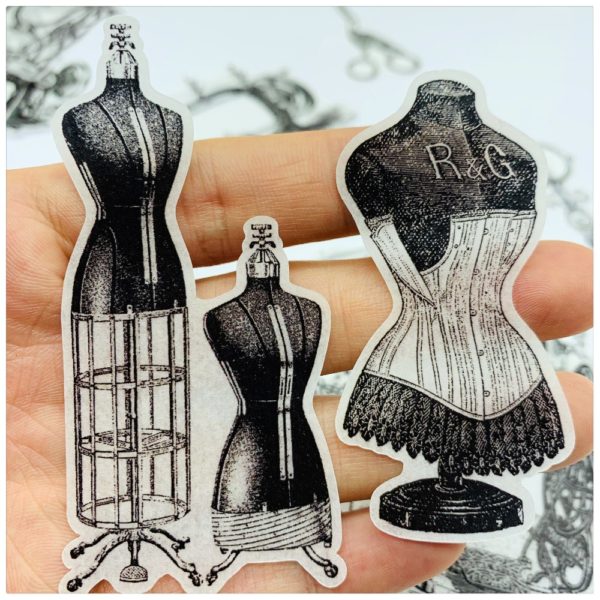 Black And White Vintage Corsets, Scissors and Sewing Stickers 1