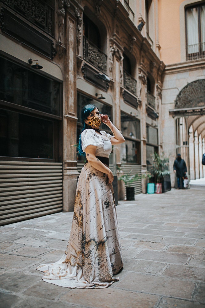 Old Map Ivory And Brown Skirt 10